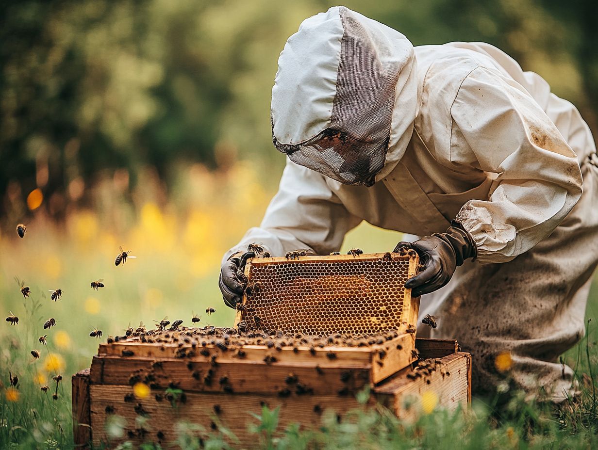 Beekeeper monitoring hive tools and equipment