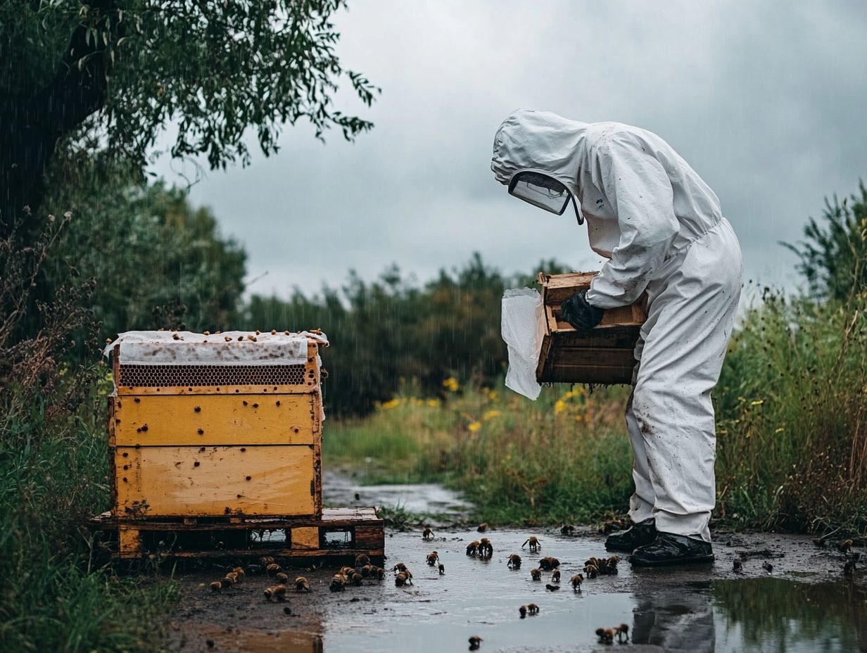 Infographic showing best beekeeping practices for rainy weather