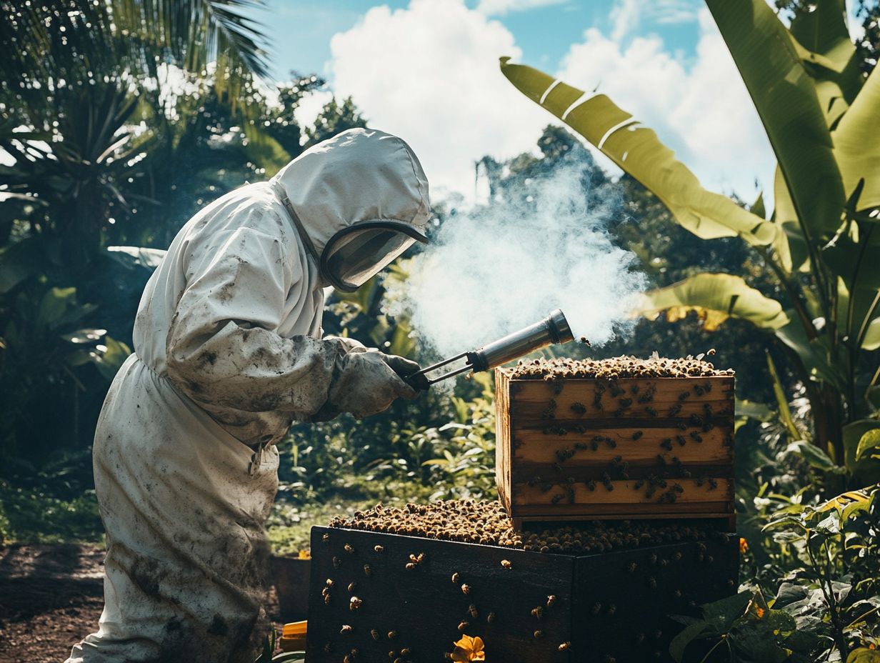 Beekeeper using smoker at the right time