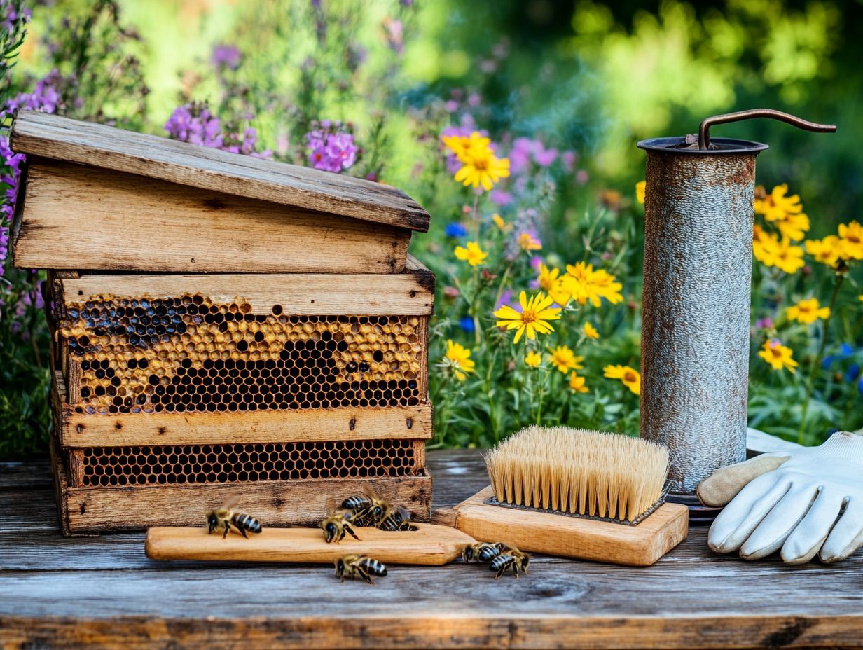 Visual guide to essential beekeeping equipment for effective pollination.