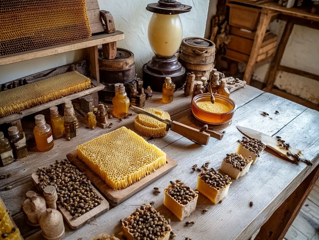 A beekeeper preparing the hive for honey harvesting