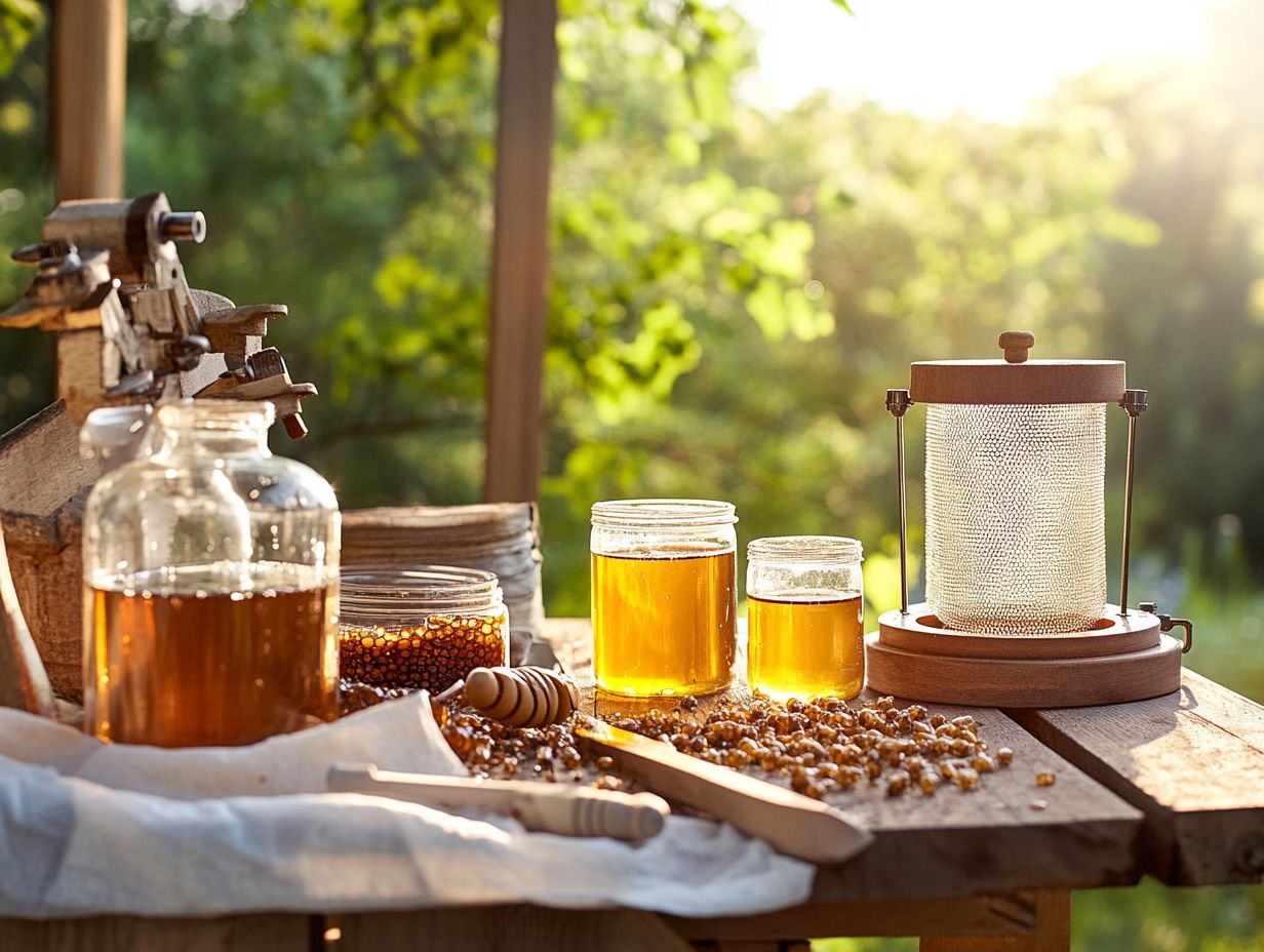 A beekeeper using the Honey Sling Method for honey extraction.