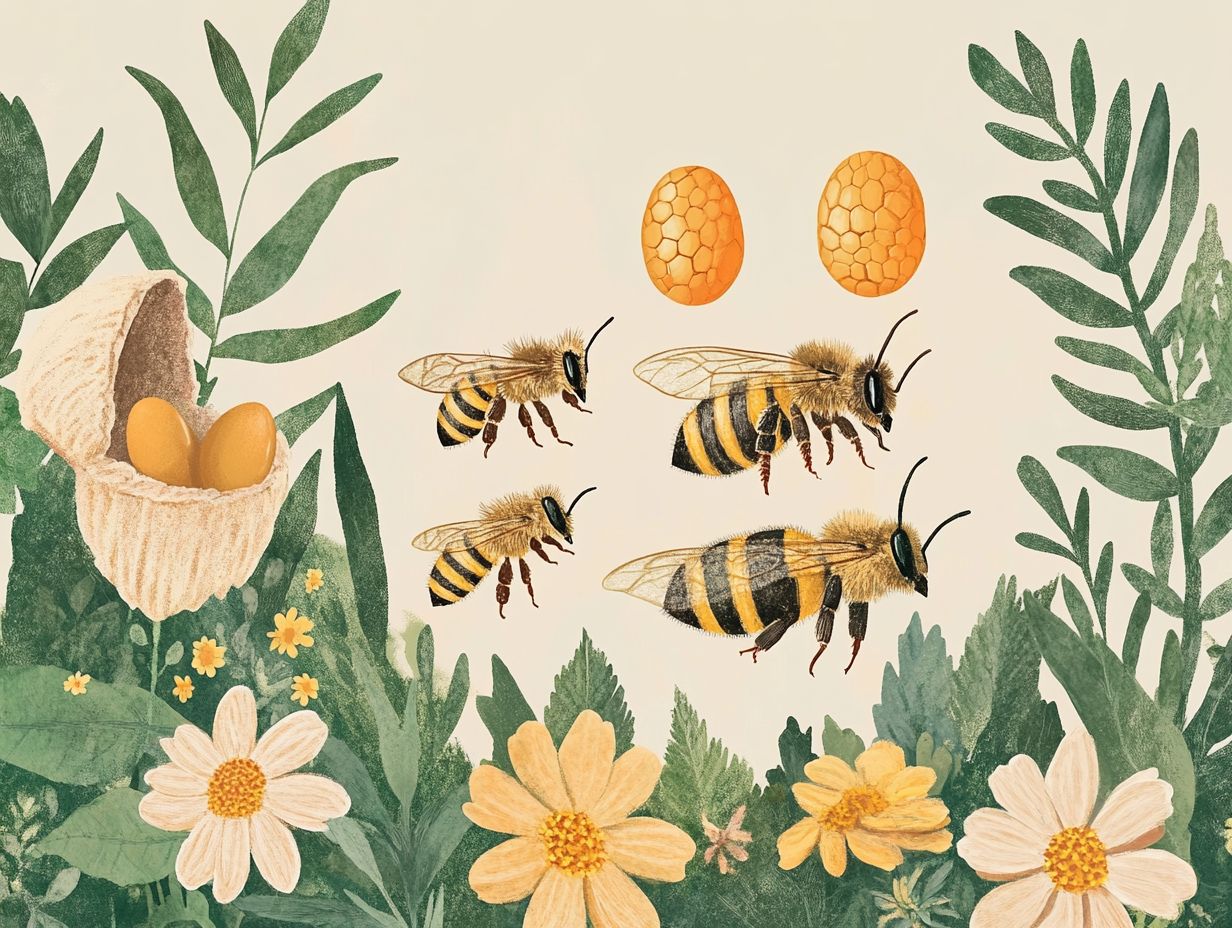 An illustration showing the life cycle of a bee