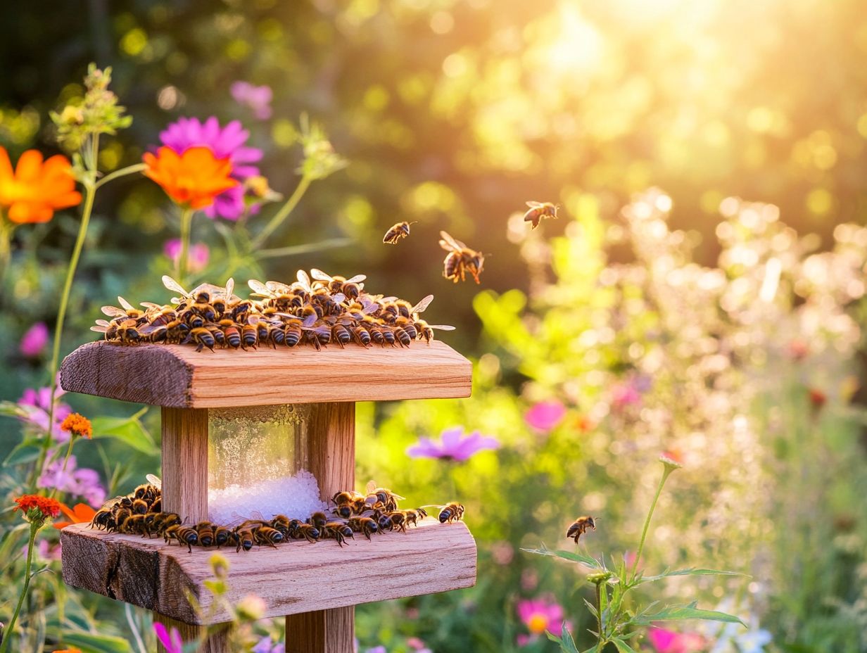 Image showing an entrance feeder in action, allowing bees easy access to sugar water.