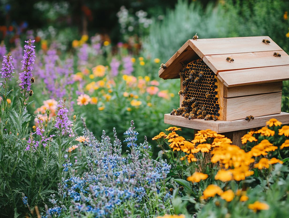 Bees foraging around flowers in a diverse garden