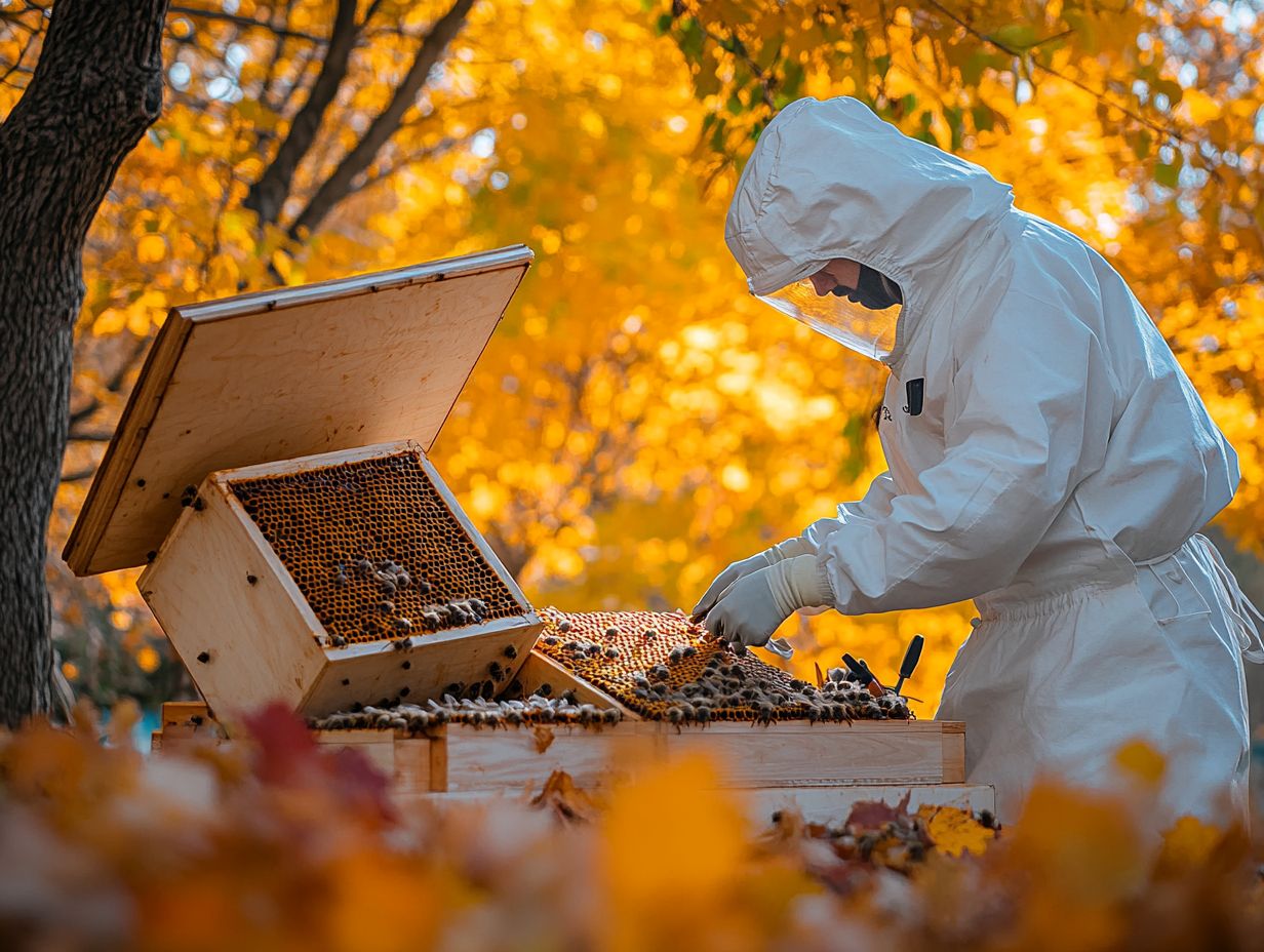 A beekeeper ensuring proper ventilation in a beehive for winter preparations