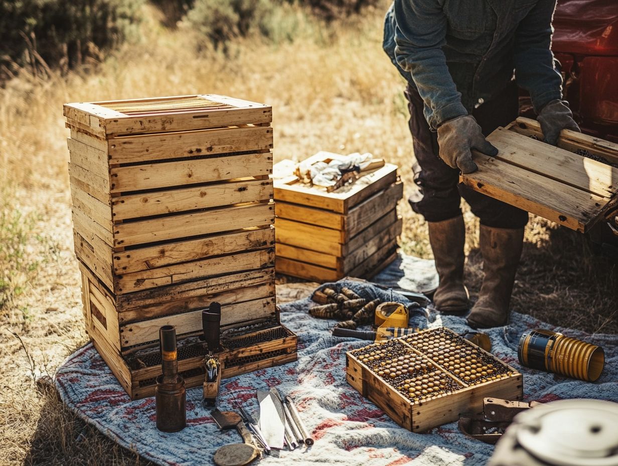 A beekeeper securing equipment during transport