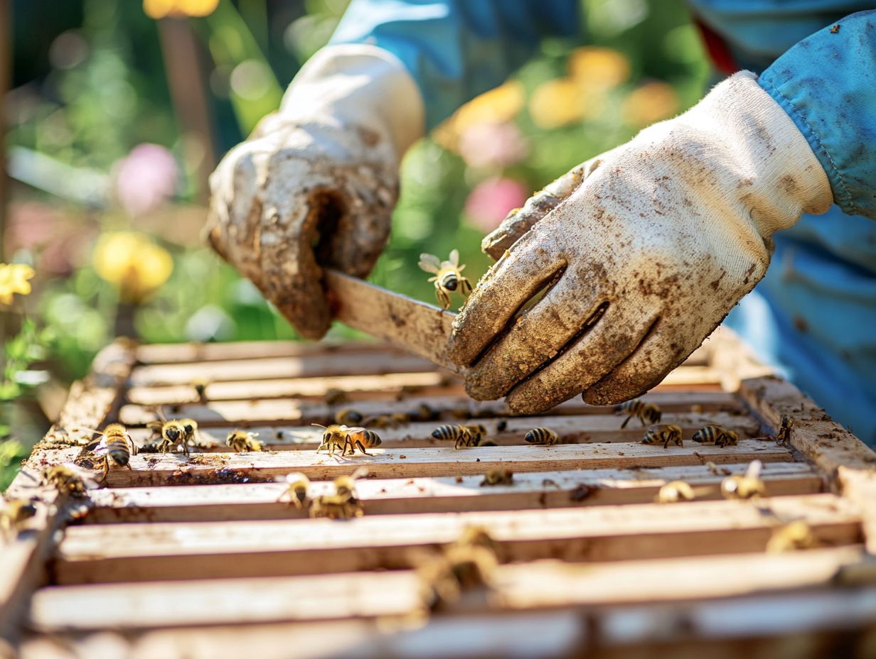 Illustration demonstrating effective use of a hive tool in beekeeping