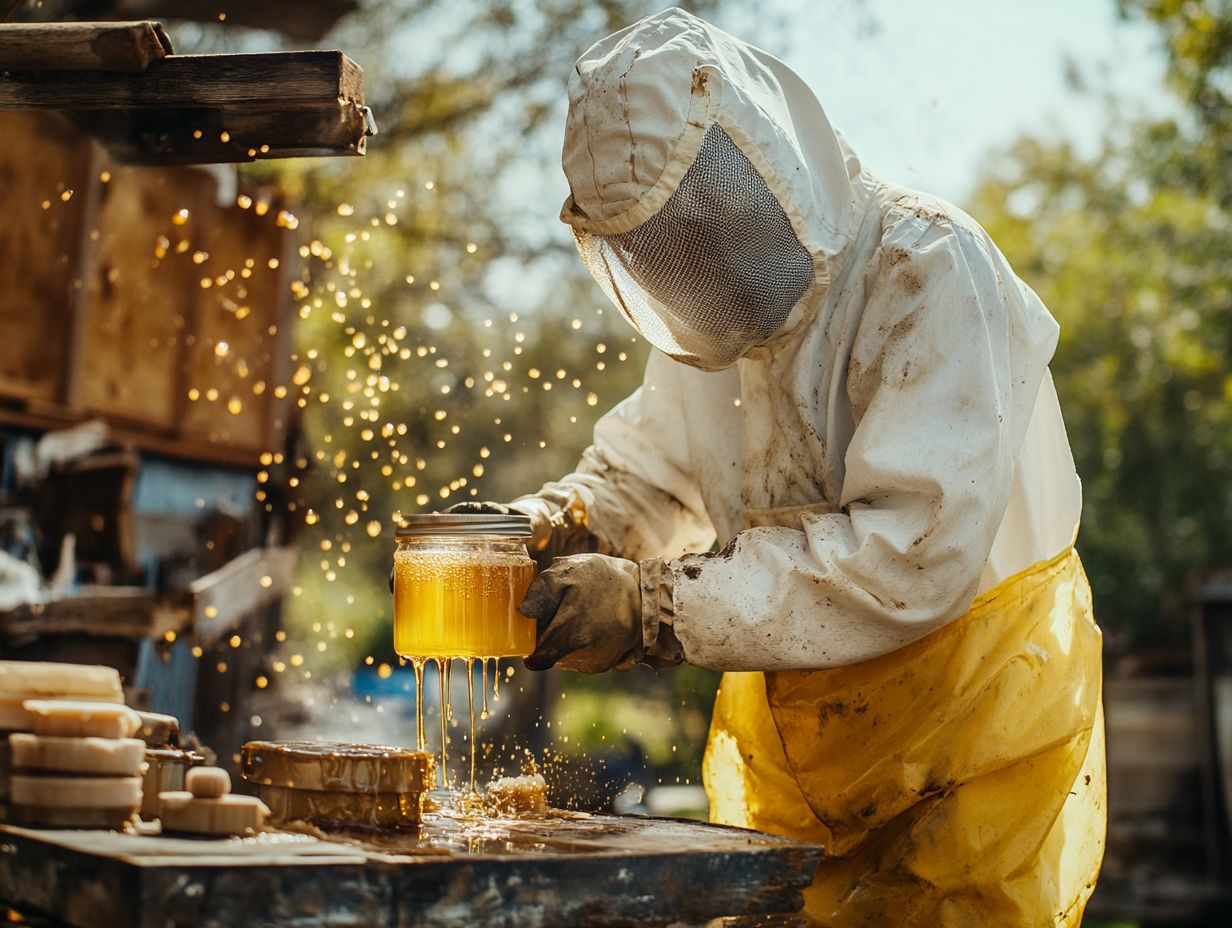 A beekeeper uncapping honeycomb with a knife