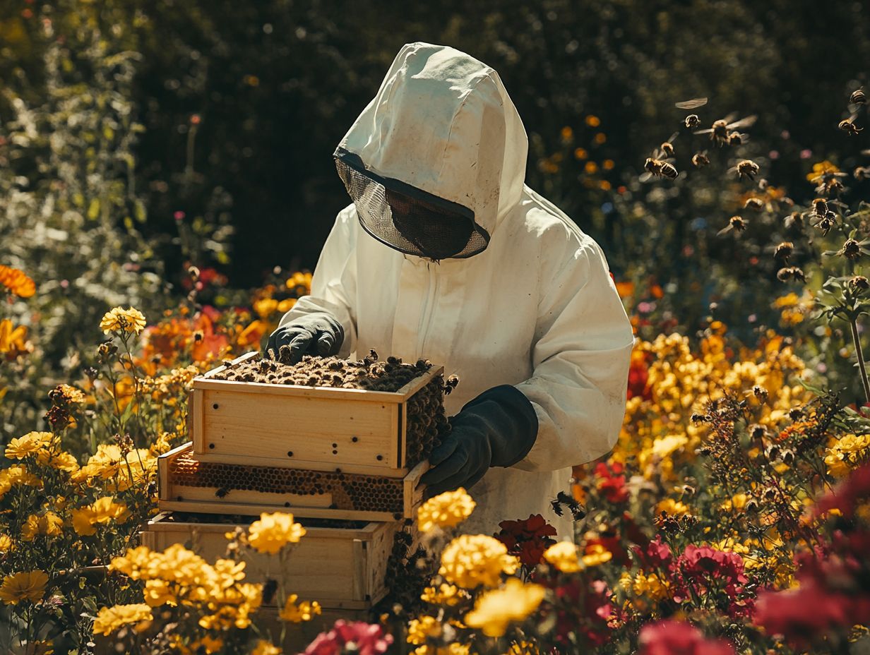 Beekeeper inspecting bees for pests and diseases