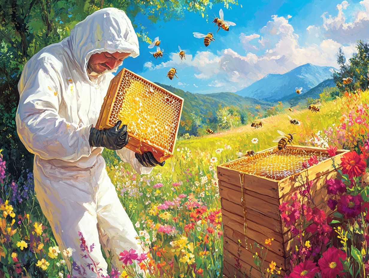 A beekeeper demonstrating different methods of harvesting honey