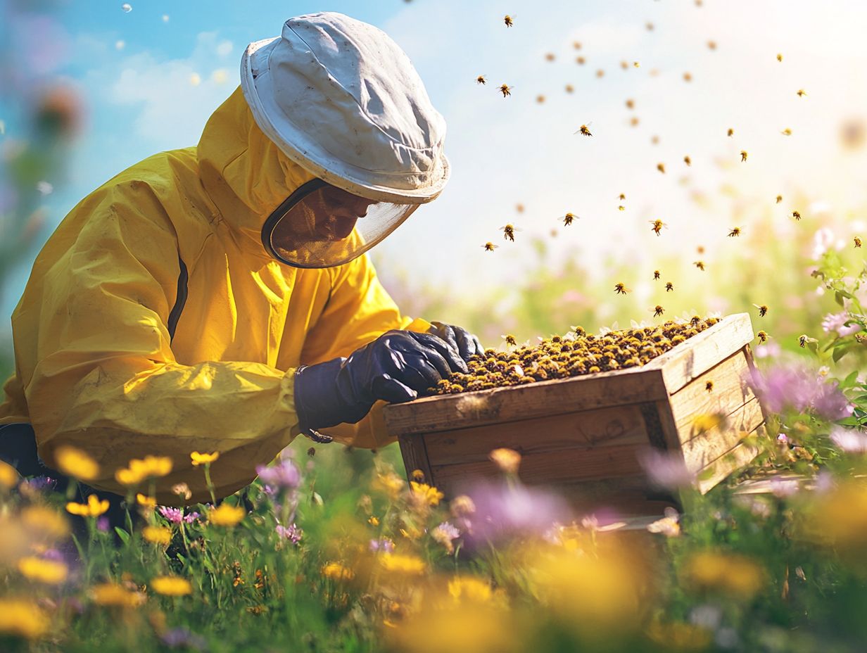 Bees collecting nectar during peak honey production season.