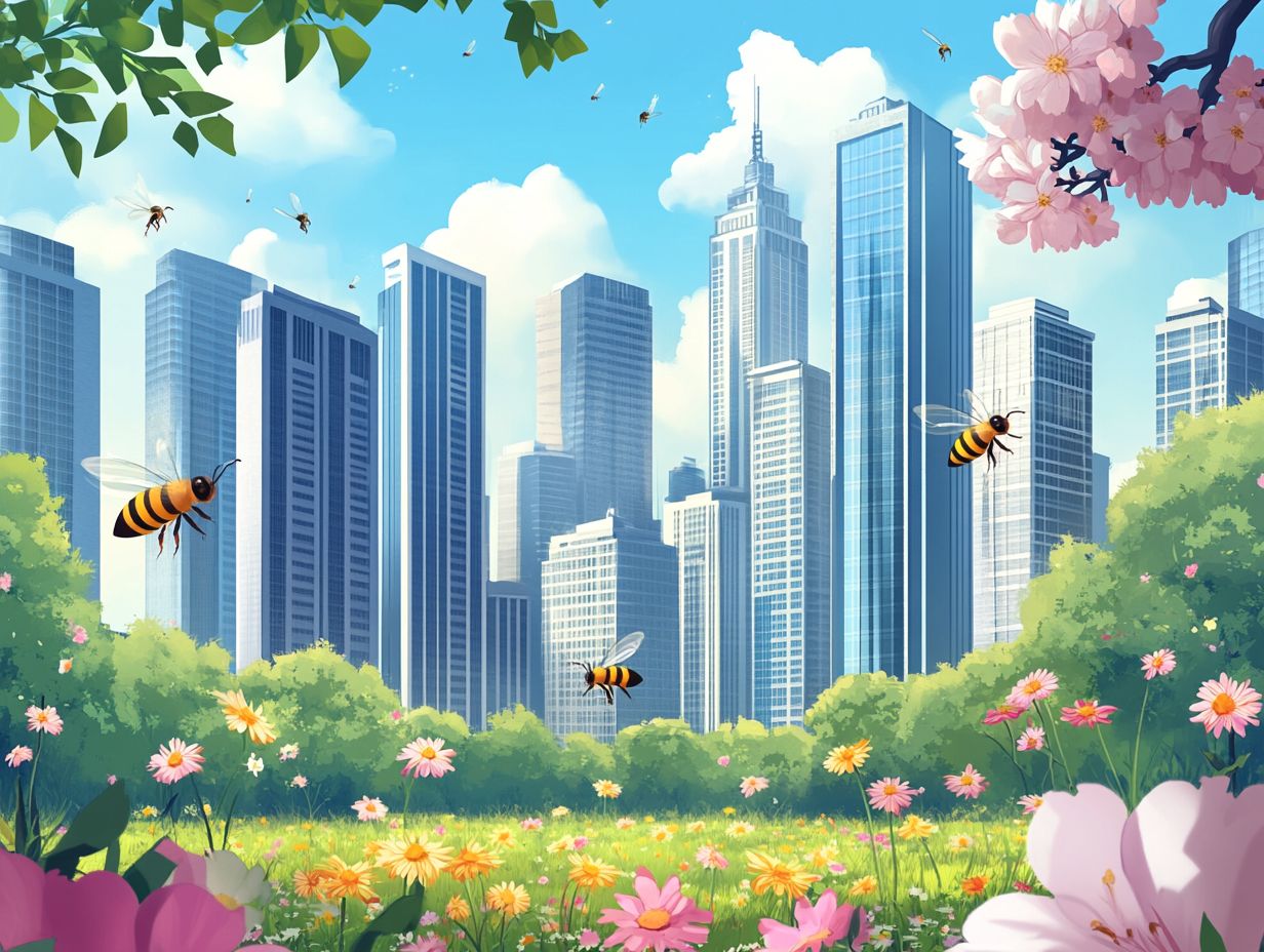 Illustration of the habitat loss impact on bee species due to urbanization.