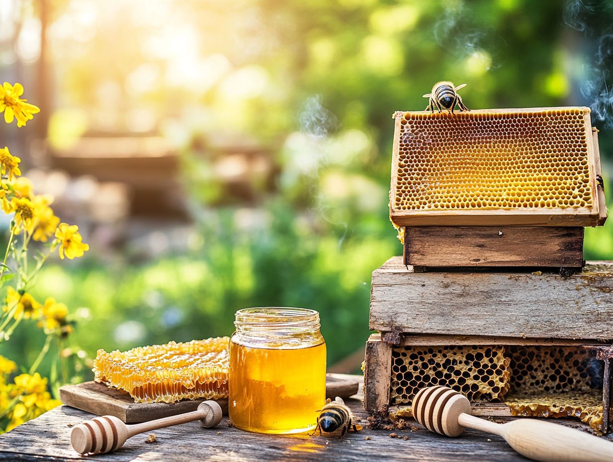 A beekeeper tending to beekeeping equipment