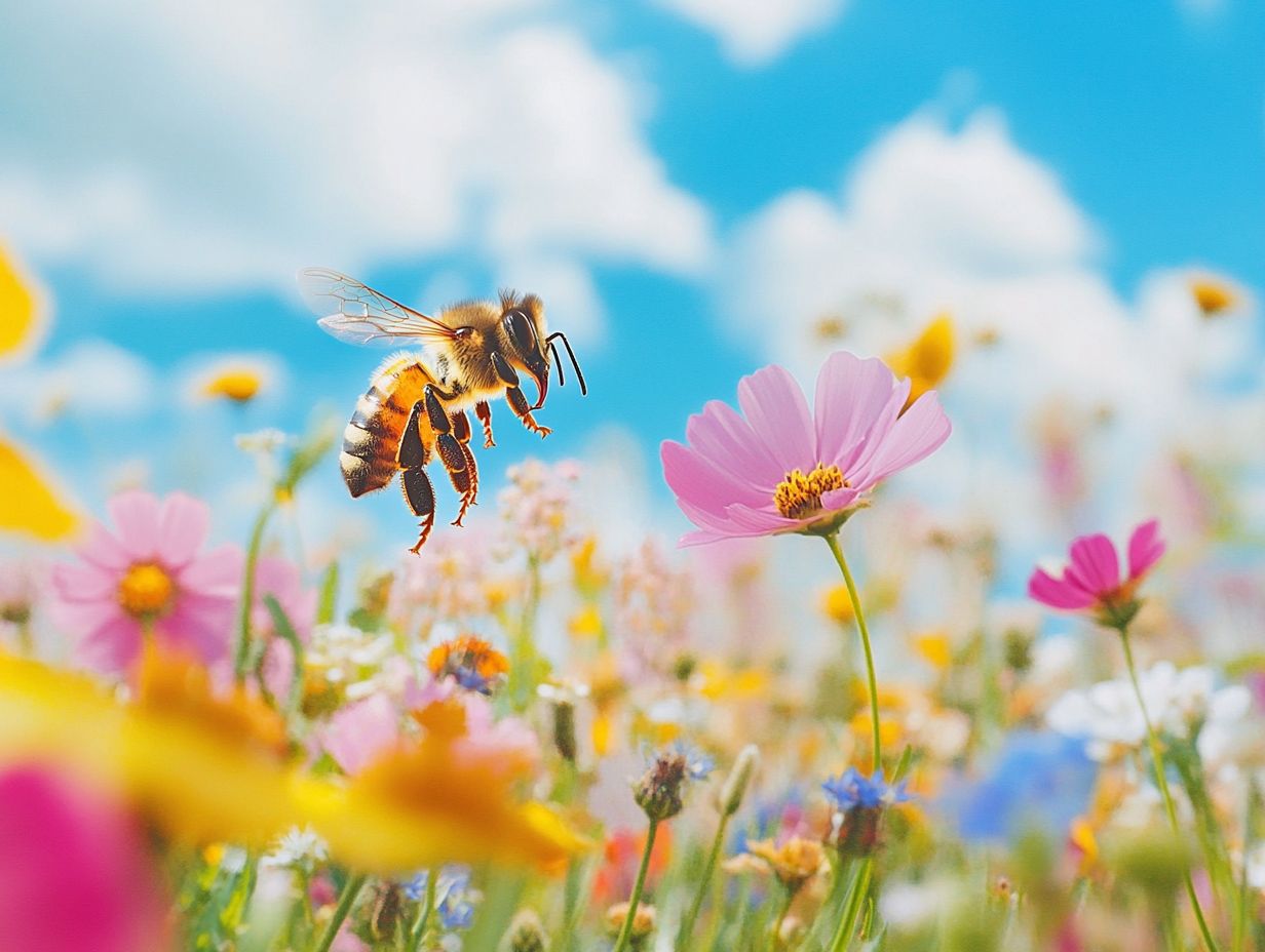 A variety of bee-friendly plants in a garden