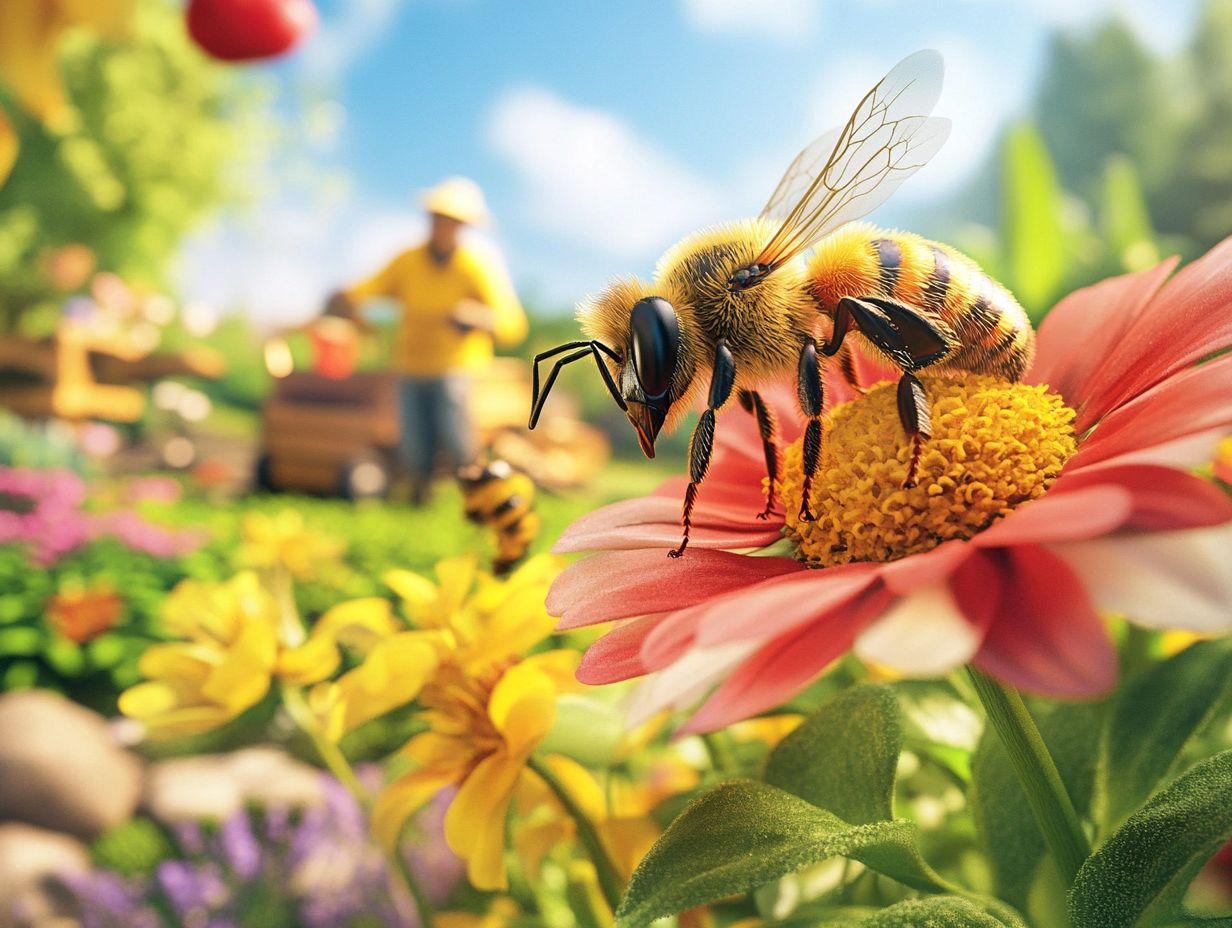 Bees pollinating crops for sustainable agriculture