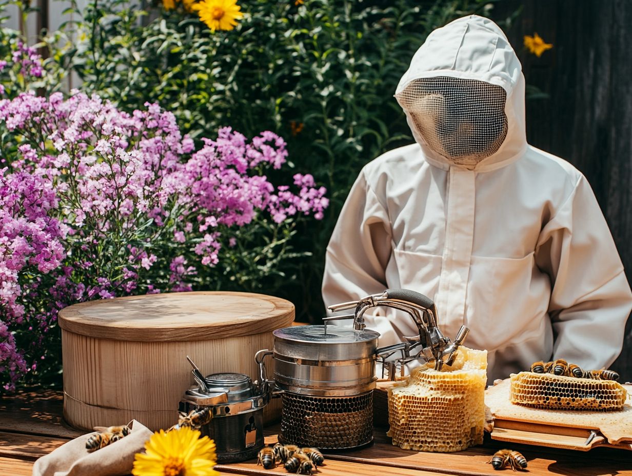 A variety of essential beekeeping tools for managing hives.