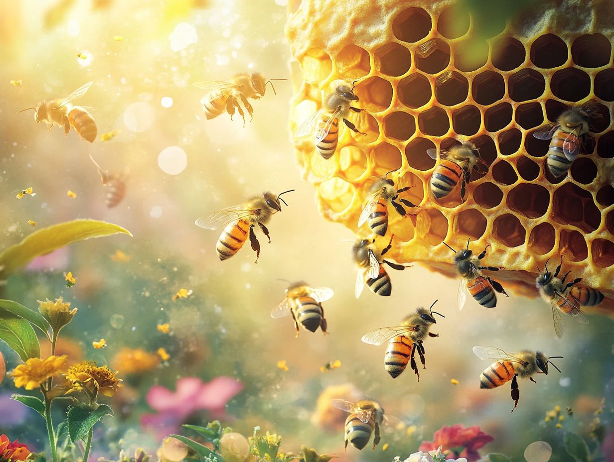 Illustration of honey production process by bees