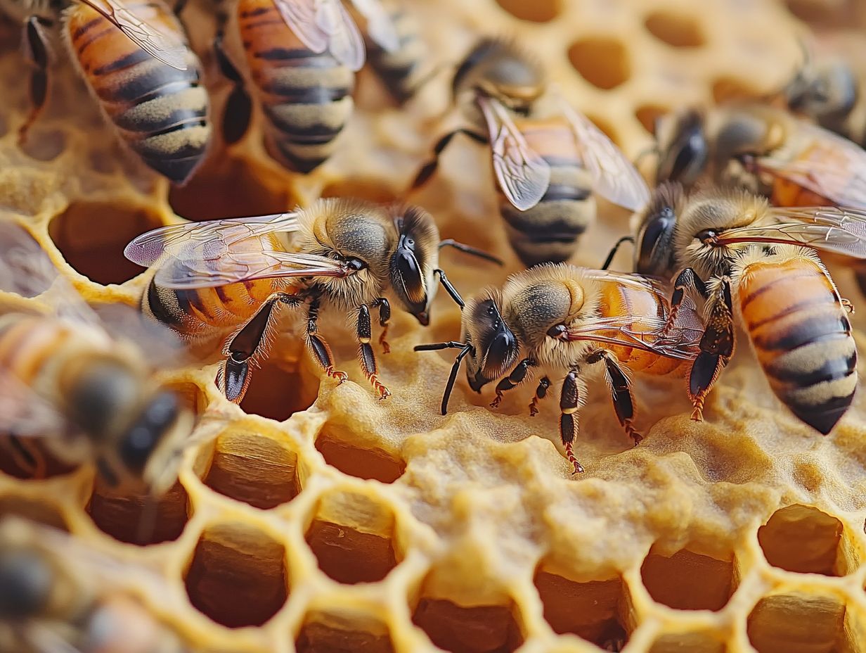 An illustration showing the negative effects of poor social dynamics in bee colonies, such as colony collapse disorder and diminished reproductive success.