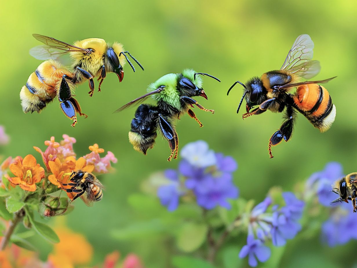 Mason Bees pollinating flowers