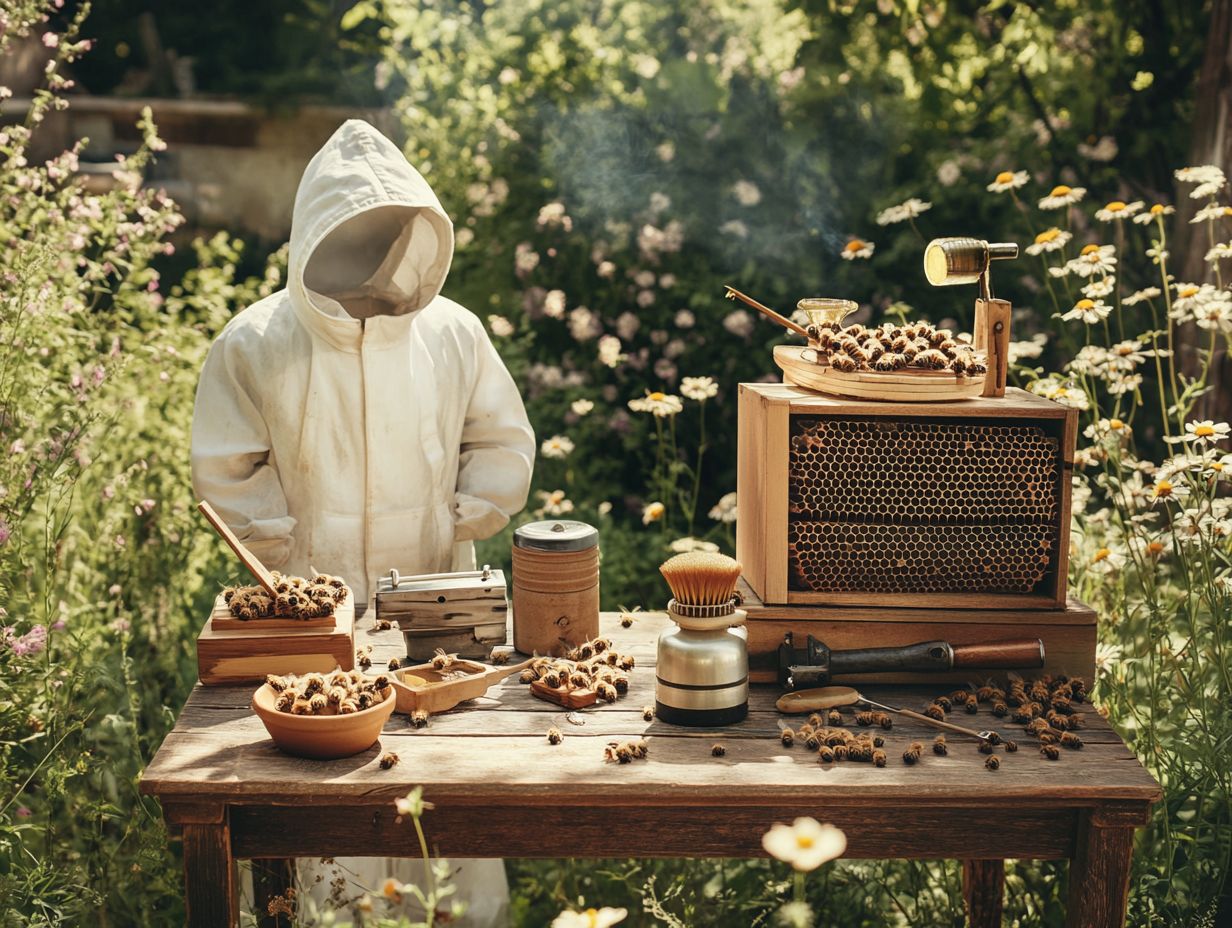 Illustration of essential beekeeping tools