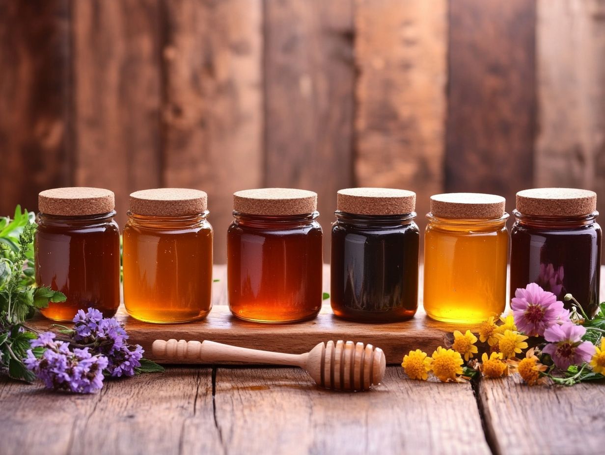 A jar of Eucalyptus Honey showcasing its rich amber color.