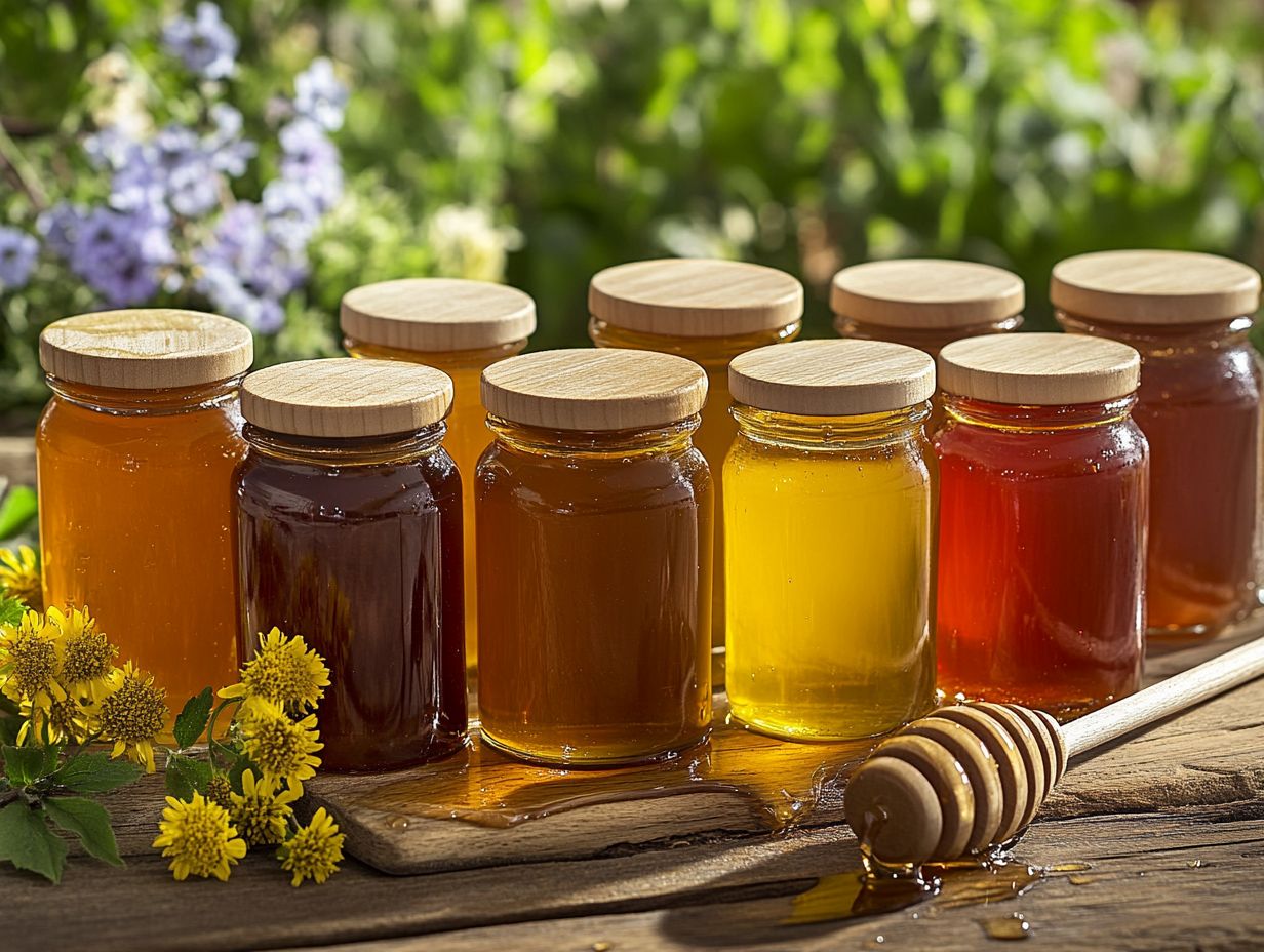 Visual guide to the top 7 honey varieties and their unique characteristics.