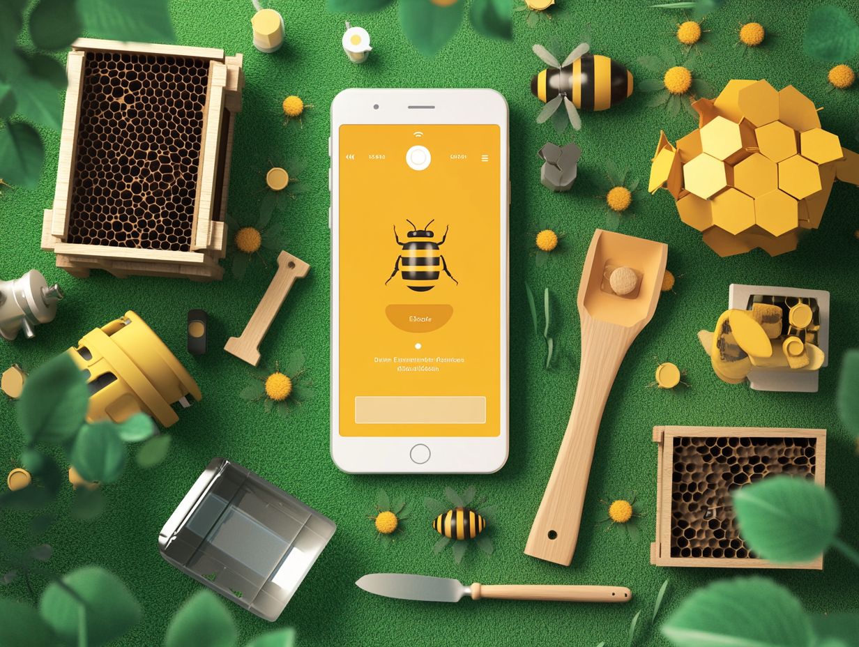 Beekeeping Buddy app interface showing hive management features.