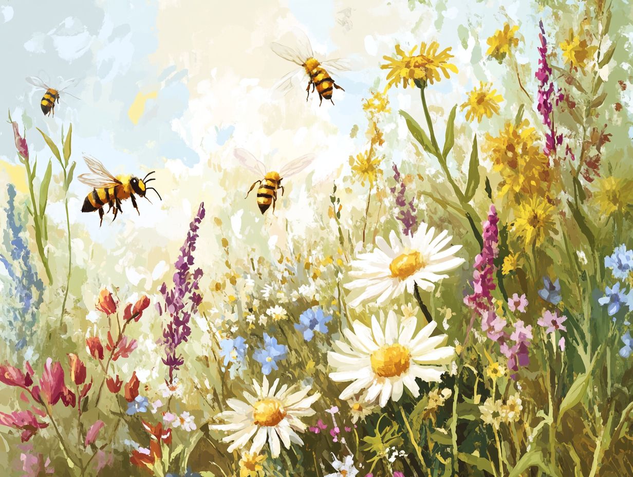 Illustration of threats to bee diversity including habitat loss, pesticides, and climate change